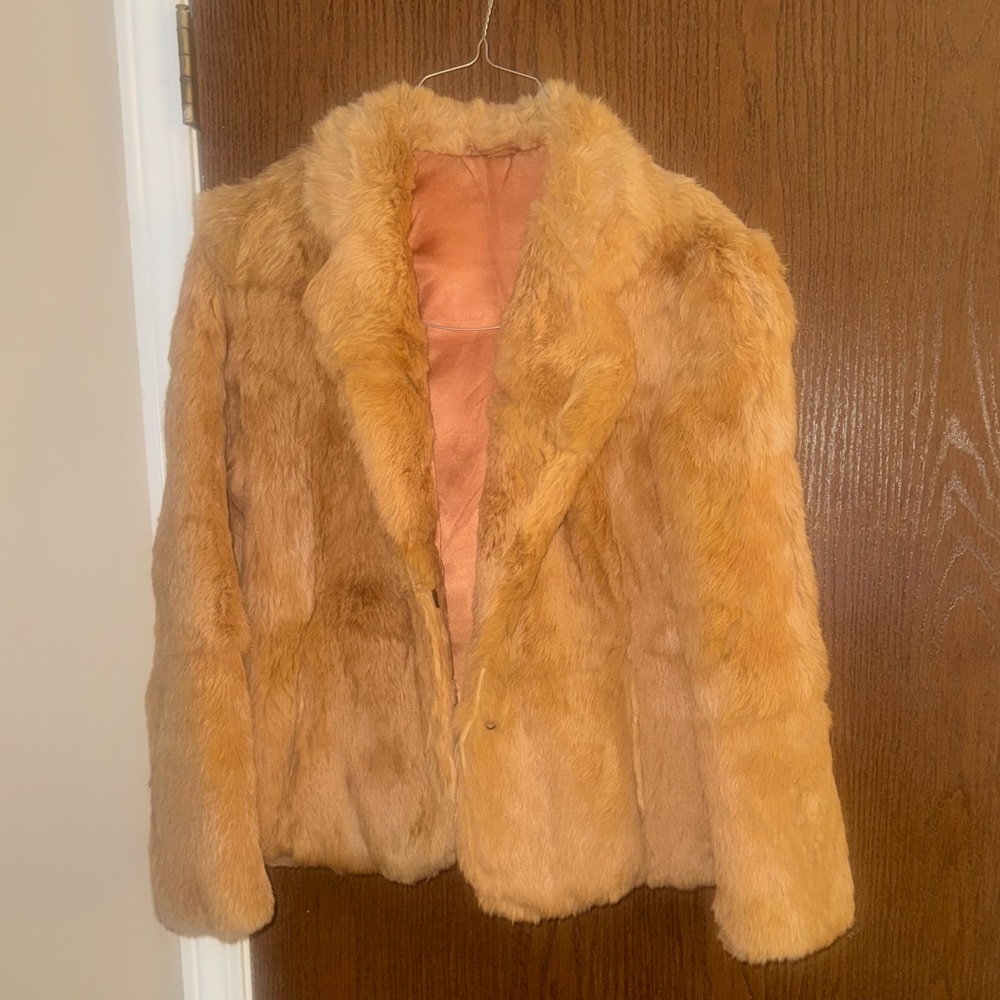 Tan Genuine Rabbit Fur Jacket